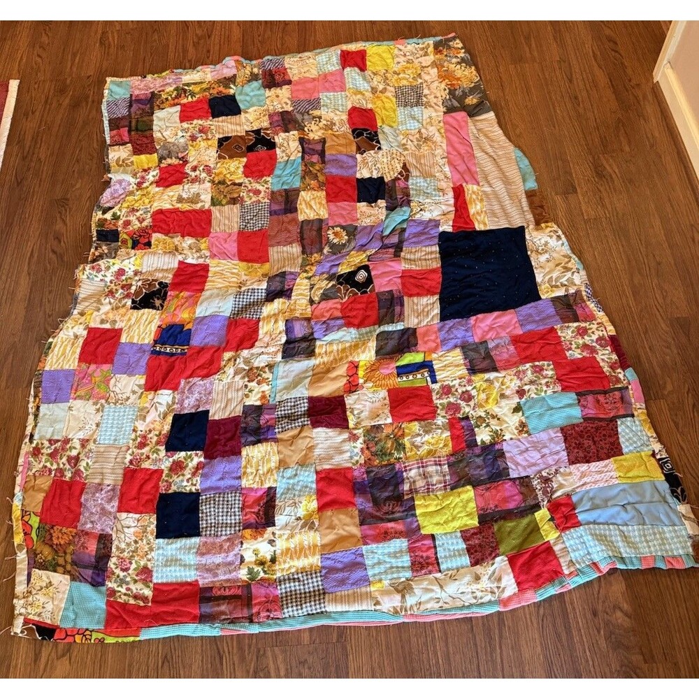 Vintage Crazy Quilt Patchwork Uneven Project Funky Fun 72” Long
